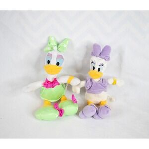 Lot of 2 Daisy Duck dolls stuffed toys plush, lavender shirt, green shirt Disney